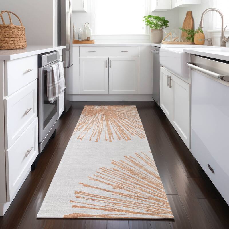 Machine Washable Indoor/ Outdoor Chantille Contemporary Burst Rug - Salmon - 2'3" x 7'6"
