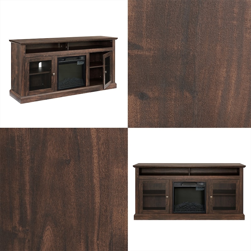 60"W Retro Electric Fireplace TV Stand, Adjustable Shelves&Cabinets - 60"W*15.75"D*29"H