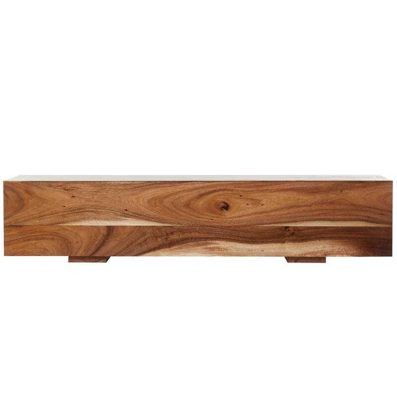 Brown Wood Block Bench with Elevated Base