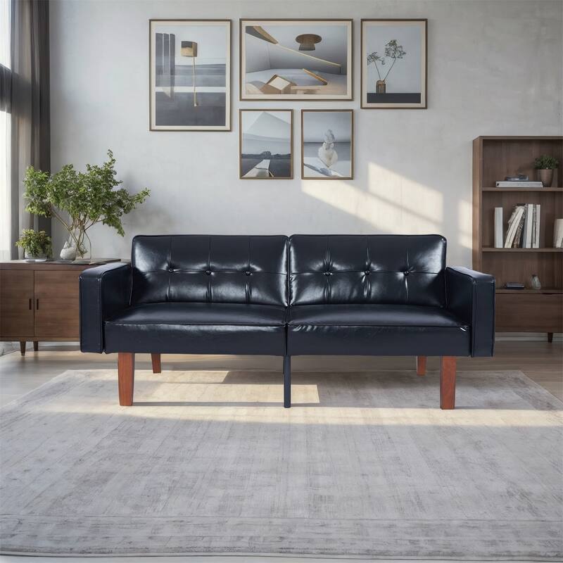 Convertible Sofa Bed Adjustable PU Leather Couch Sleeper Modern Recliner Reversible Loveseat Folding Daybed Guest Bed