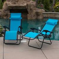 BELLEZE Anti Gravity Chair Set of (2) Adjustable Recliner Tray Mobile Device Holder Padded Headrest, Sky Blue