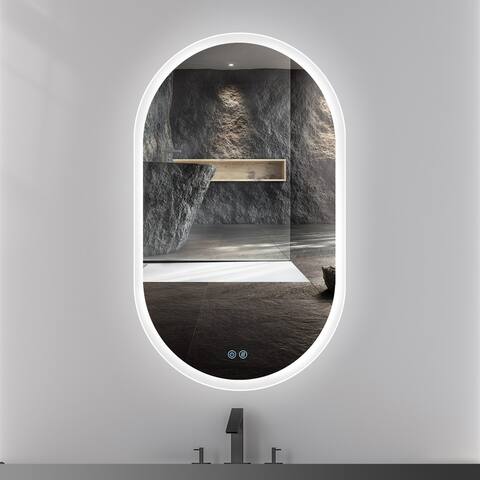 40X24 Inch Modern Bathroom Mirror Touch Control with Lights Frameless Oval Smart Vanity Mirror Vertical Hanging. - 40X24 Inch