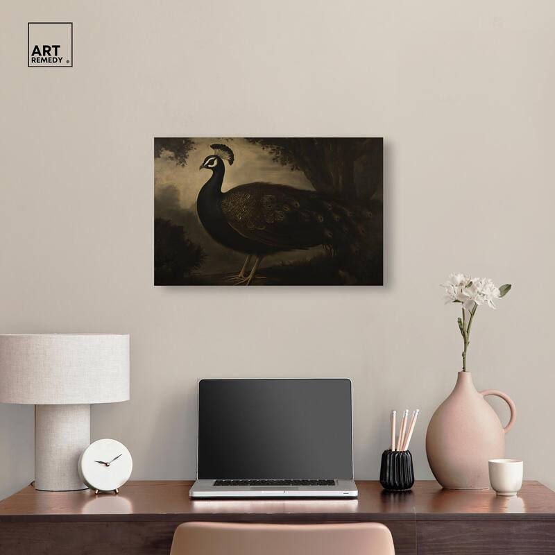 Peacock in Monotone Canvas by Art Remedy, Gallery Wrapped