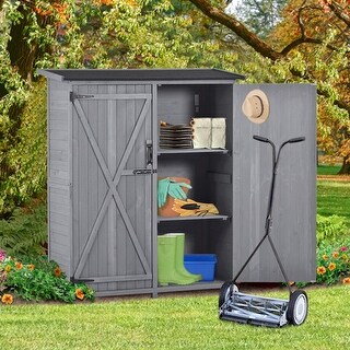Outdoor Storage Shed Tool Organizer with Lockable Doors,3-tier Shelves - 5.3ft Hx4.6ft L