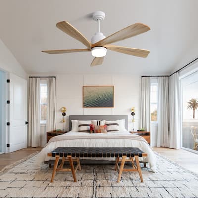 52" Indoor Ceiling Fan with Light, 5 Solid Wood Blades Smart Remote Control Reversible DC Motor Ceiling Fan