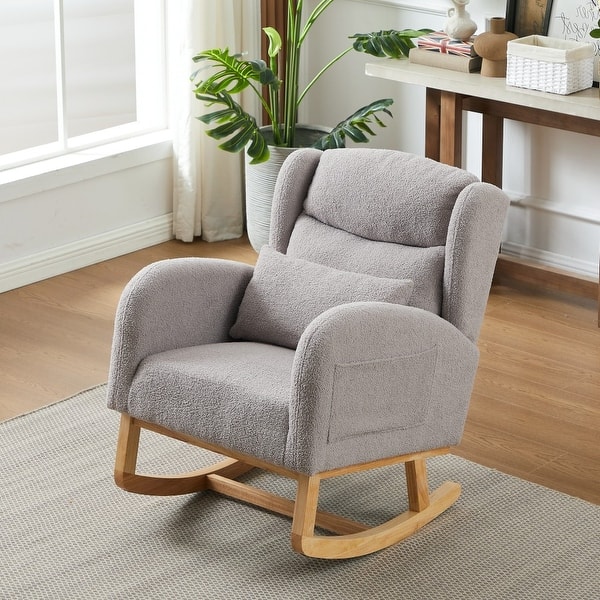 slide 2 of 19, 27.2" Modern Upholstered Rocking Chair with Two Side Pocket for Living Room