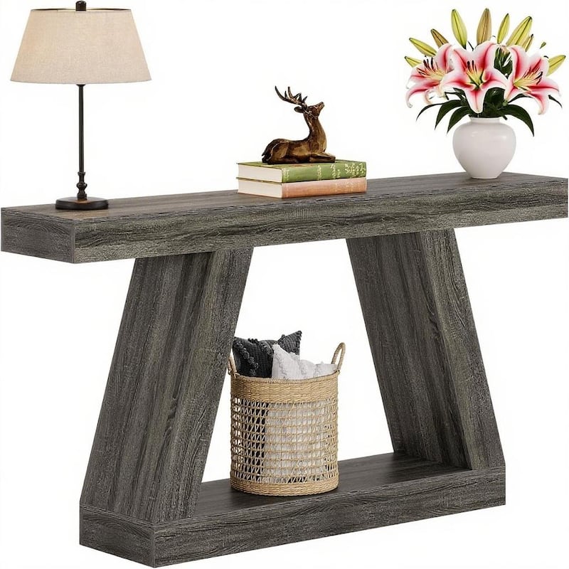 MDF Console Table with Farmhouse Rustic Style abd Storage - 55.12"W x 11.81"D x 31.5"H - Grey