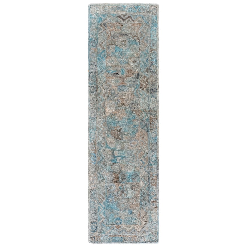 SAFAVIEH Handmade Anatolia Ramzia Traditional Rug - 2'3" x 8' Runner - Light Blue/Brown