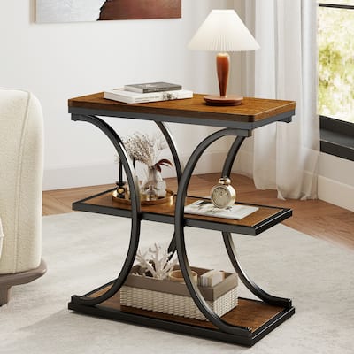 3-Tier Wood End Table Industrial Sofa Side Table with Storage Shelves - 23.62"L x 11.81"W x 23.62"H