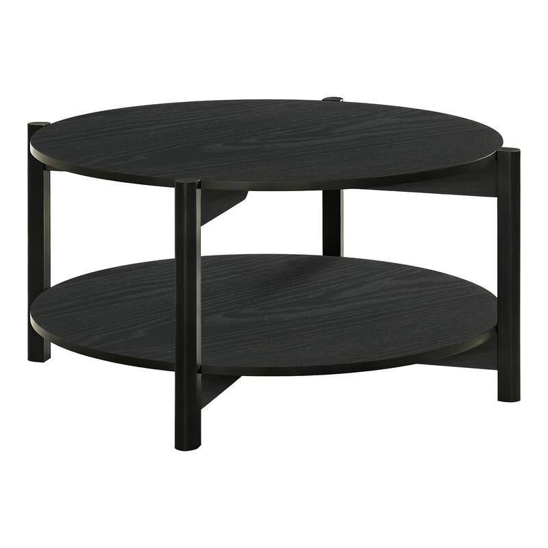 Furniture of America Rovion 2-Piece Round Wood Coffee Table Set with Open Bottom Shelf