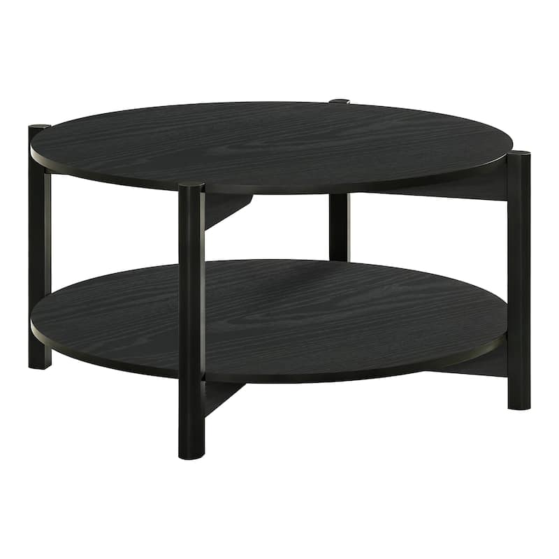 Furniture of America Rovion Round Wood Coffee Table with Open Bottom Shelf