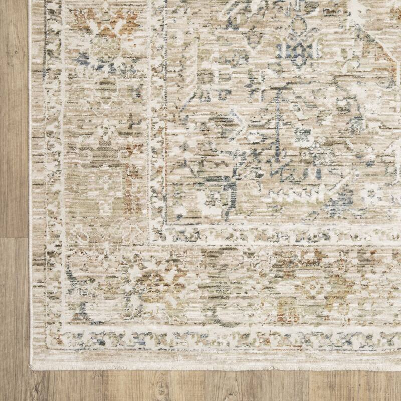 Amira Distressed Traditional Beige/ Blue Area Rug