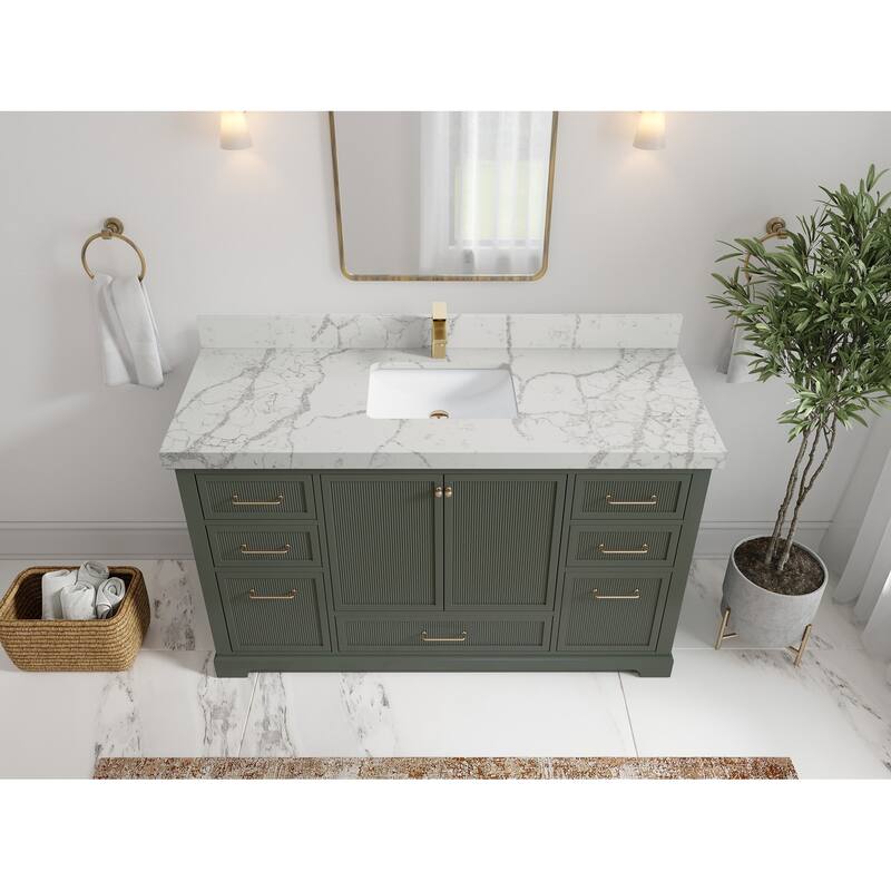 Willow Collections 60 in. W x 22 in. D Alys Single Sink Bathroom Vanity with Countertop - 2"Venatino Quartz - Pewter Green