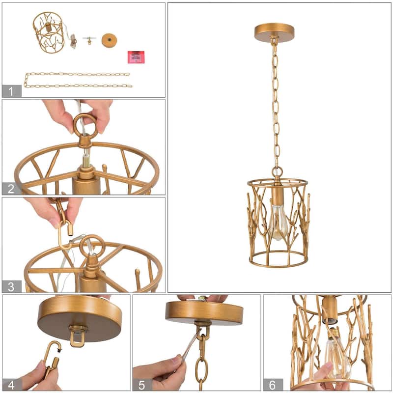 Modern Antique Cylinder 1-Light Brass Gold Pendant Light for Kitchen Island Dining Room