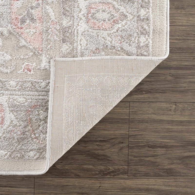 Hauteloom Calum Living Room, Bedroom Area Rug - Farmhouse - High Pile - Pink,Gray - 7'9" x 9'6"
