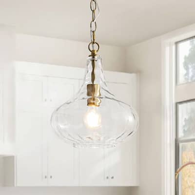 Modern Single-Light Blown Water Textured Glass Hanging Pendant