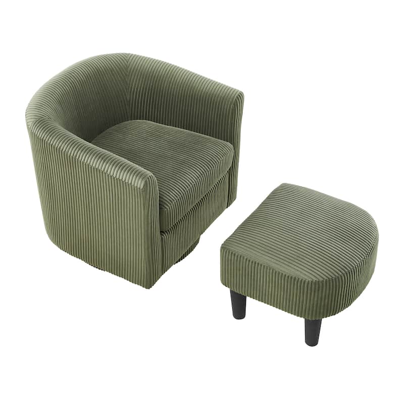 Swivel Accent Chair 360° Comfy Recliner Corduroy Arm Chair Single Sofa with Ottoman for Living Room Bedroom