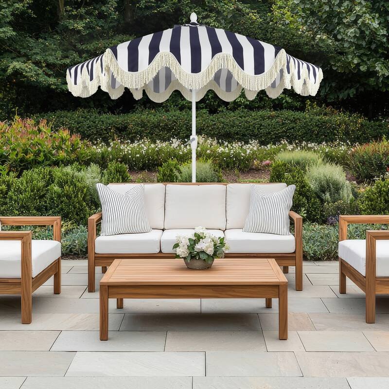 9ft Tassel Patio Umbrella Auto-Tilt, Crank , by JONATHAN Y