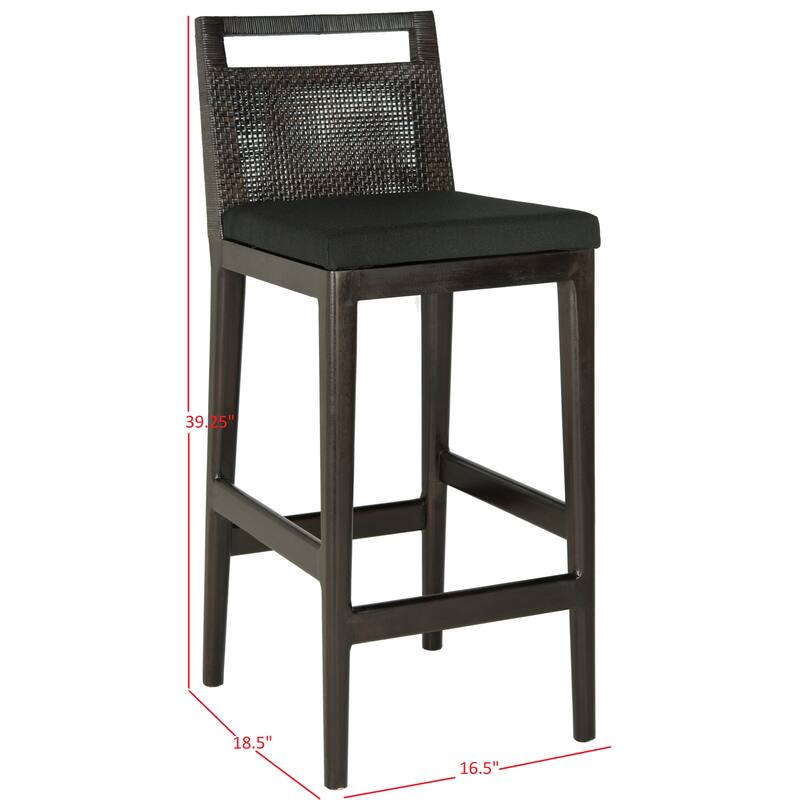 SAFAVIEH Cune 28.8 Inch Woven Dining Darin Black/ Black Cushion Bar Stool - 15.8" x 20.5" x 38.8" - 16Wx21Dx39H