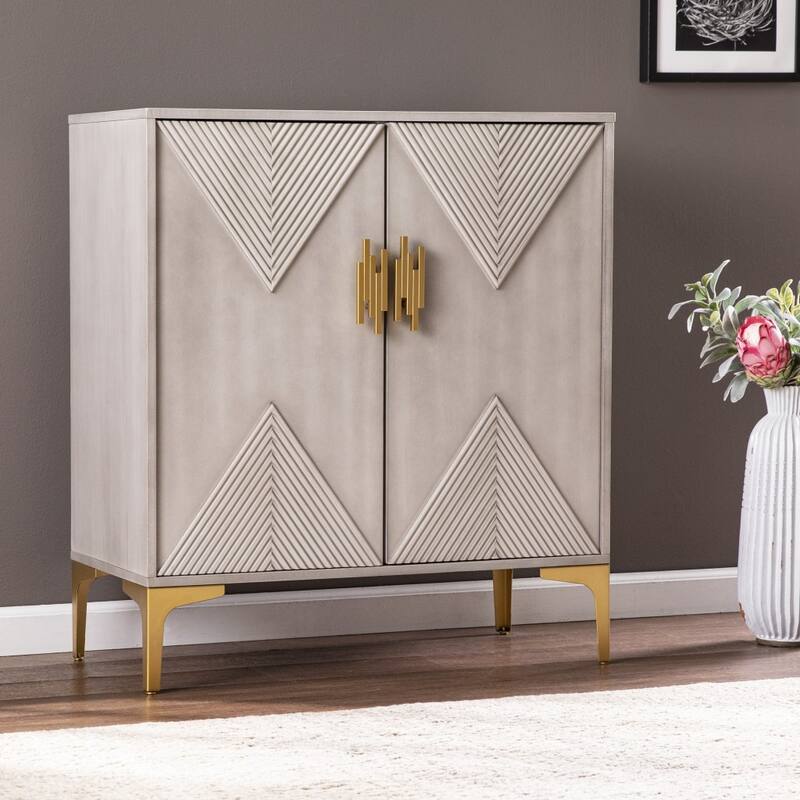 Graywash Textured Geo Contemporary Accent Cabinet - Grey