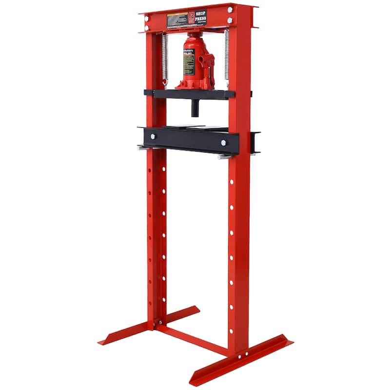 Hydraulic Shop Press ,12-Ton Capacity , Floor Mount ,with Press Plates, H-Frame Garage Floor Press, Adjustable Working Height - Red