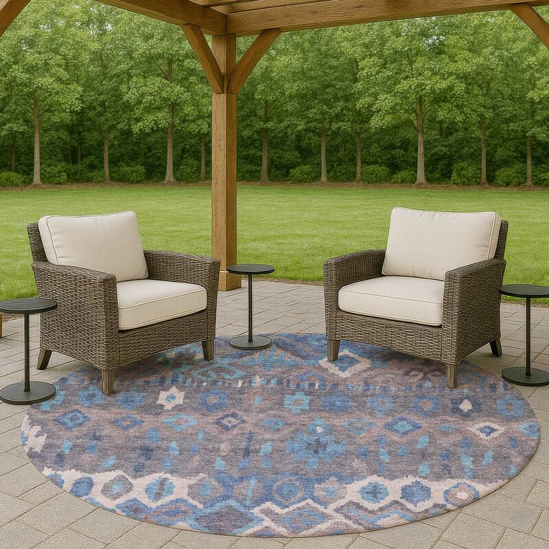 Machine Washable Indoor/ Outdoor Boho Moroccan Chantille Rug - Blue - 8' x 8'