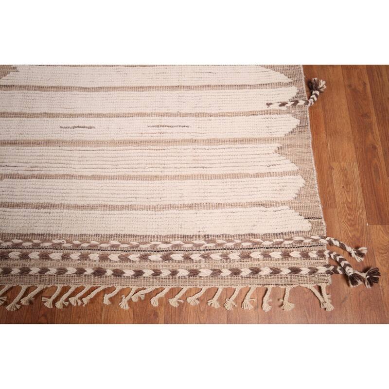 All-Over Striped Moroccan Large Area Rug Hand-Knotted Wool Carpet - 12'8"x 20'3"