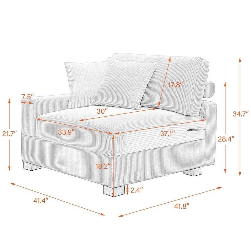 Modular Corduroy Sectional Sofa Set Chaise Couch with Ottoman