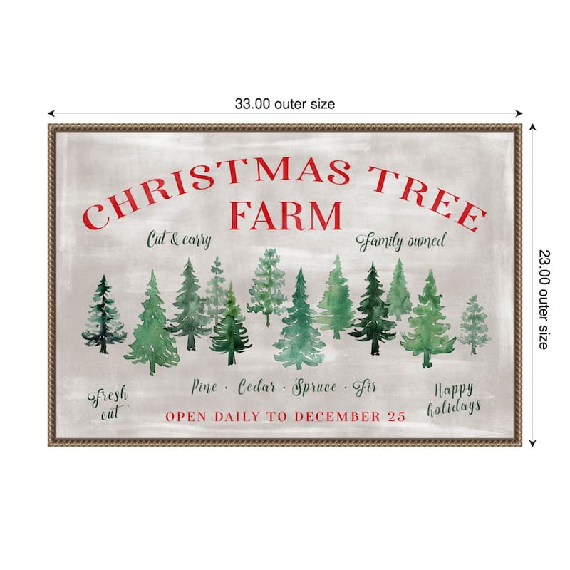 Christmas tree farm sign by Rosana Laiz Blursbyai Framed Canvas Wall Art Print - 33 x 23 in