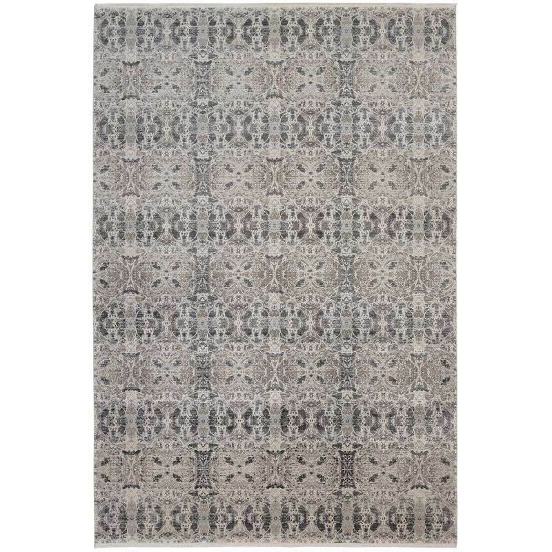 Grand Bazaar Lindstra Machine Made Oriental Modern Area Rug - 4'10" x 7'10" - Gray/Taupe/Ivory