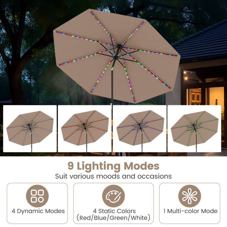Polyester Metal Solar Patio Umbrella with LED Lights