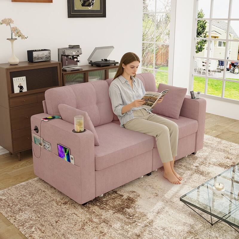 67.76" Chenille 3-Seater Sofa with USB Ports and Storage