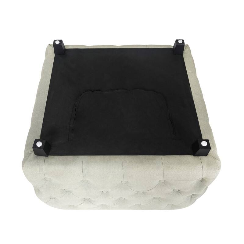 Adeco Linen Fabric Standard Ottoman Bench Square Cube Foot Rest Stool