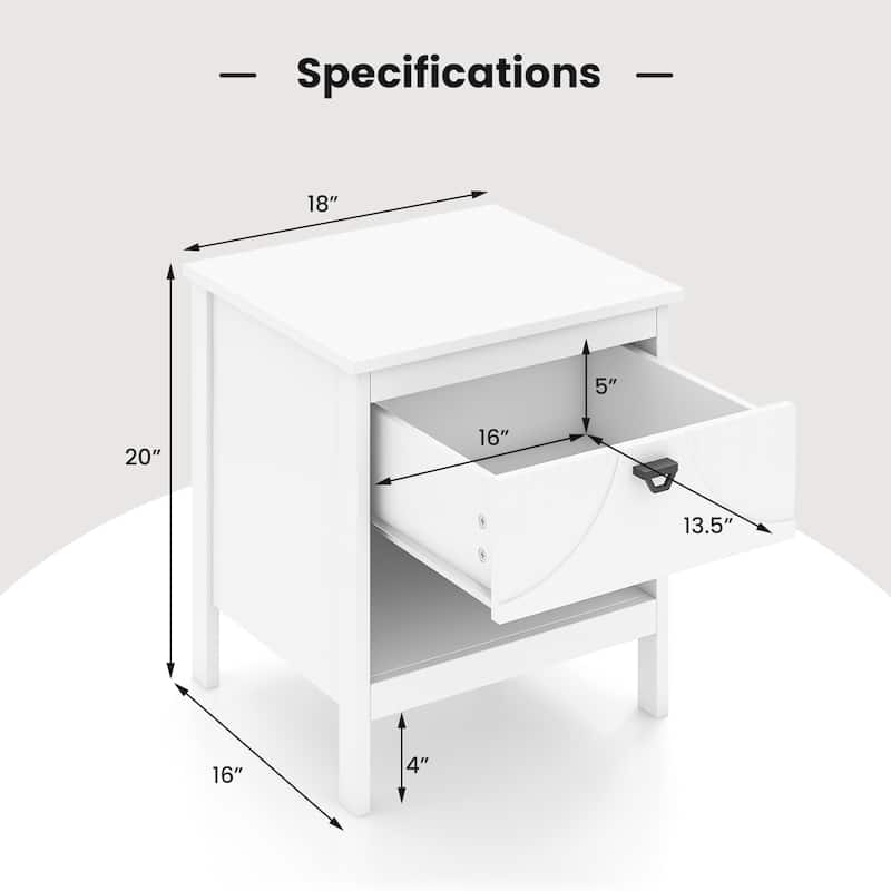 White MDF Nightstand with Drawer, Shelf and Faux Cutout Design