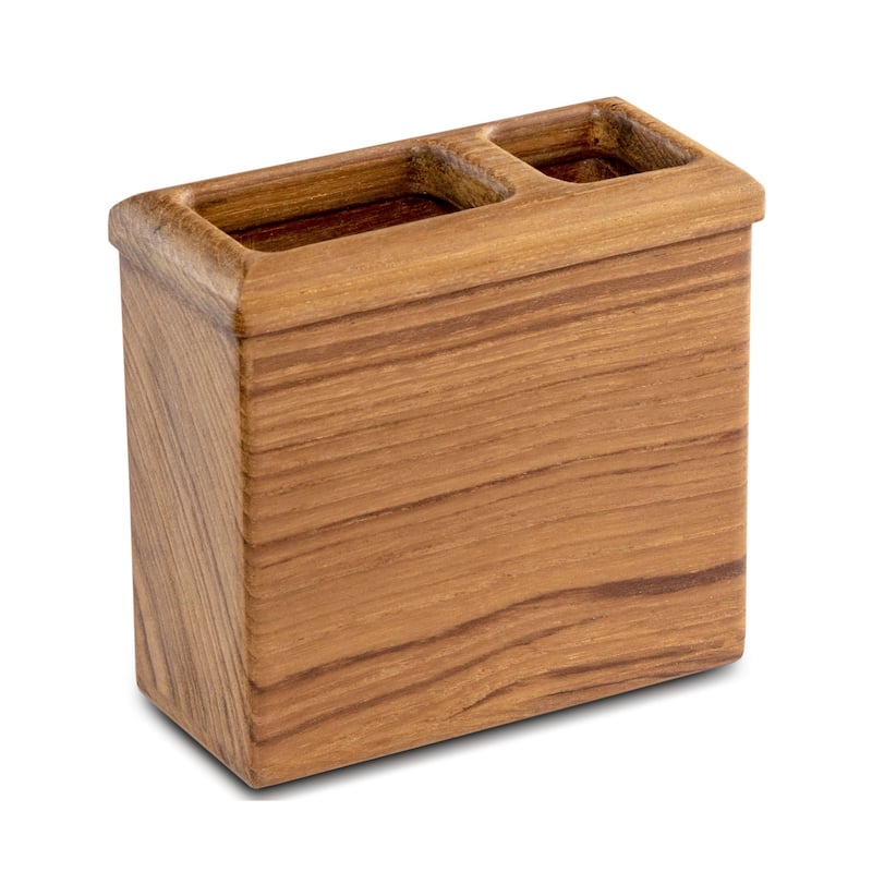 Traditional Solid Teak Rectangular Toothbrush Holder - 4.25" X 2.13" X 2.13"