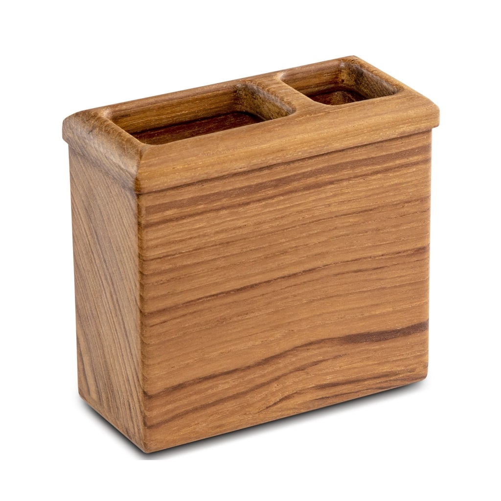 Traditional Solid Teak Rectangular Toothbrush Holder - 4.25" X 2.13" X 2.13"