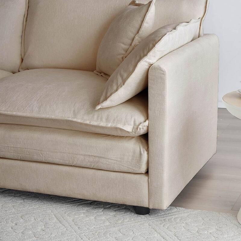 Beige Chenille 3 Seat Sofa with Modular Design and Comfort - 111"l