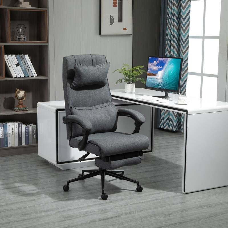Reclining Office Chair with Headrest, Lumbar Support & Retractable Footrest Big & Tall Design