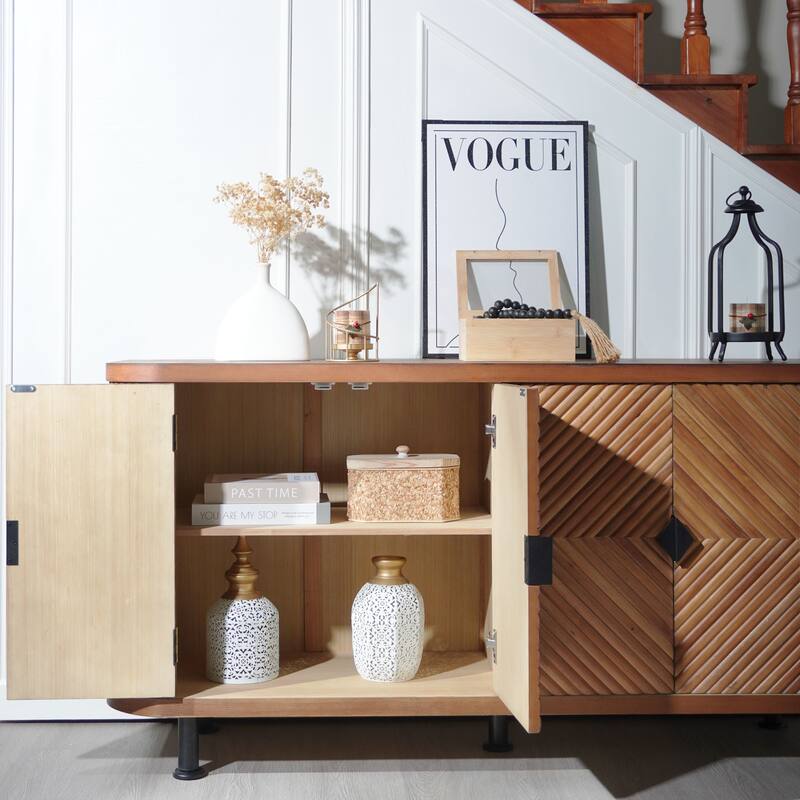 Modern Accent Buffet Cabinet Freestanding Sideboard Storage Cabinet with Adjustable Shelves and 4 Doors for Hallway, Entryway