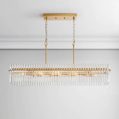 Casandra Chic 8-light Crystal Glass Bars Rectangle Linear Chandelier - Brushed Brass