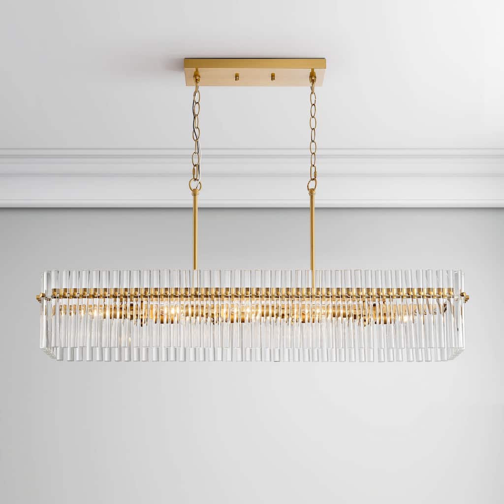 Casandra Chic 8-light Crystal Glass Bars Rectangle Linear Chandelier - Brushed Brass