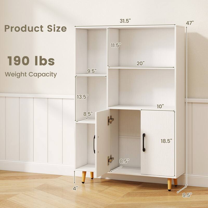 Free Standing Pantry Cabinet with 5 Shelves and 2 Door Storage - 31.5" x 9.5" x 47" (L x W x H)