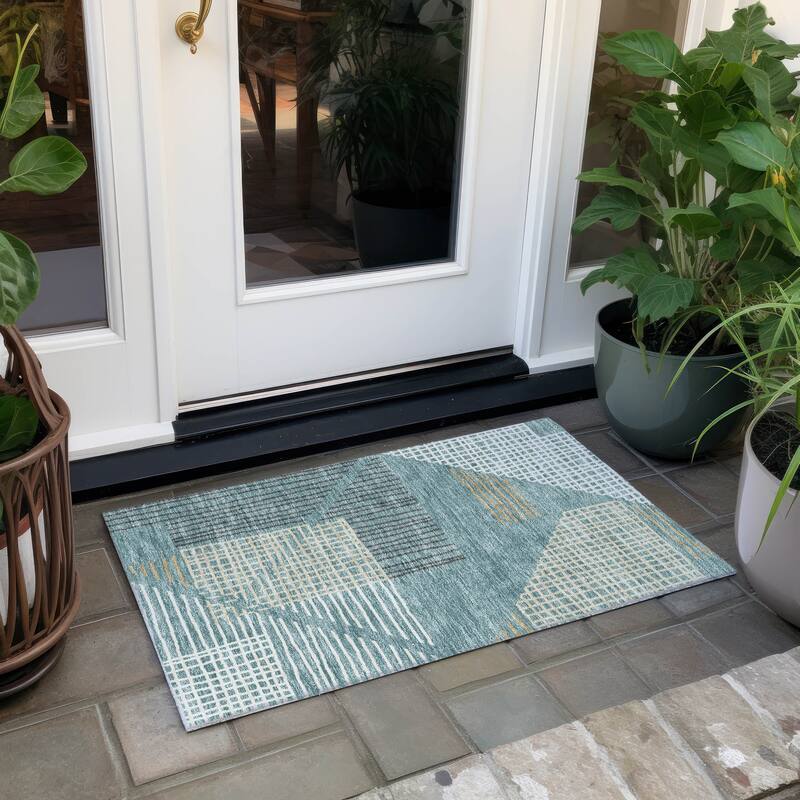 Machine Washable Indoor/ Outdoor Casual Contemporary Chantille Rug - Teal - 1'8" x 2'6"