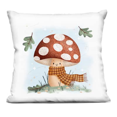 Stupell Happy Mushroom in Scarf Decorative Printed Throw Pillow Design by Sarah Hickman