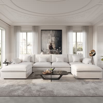 156" Convertible Modular Sectional Sofa Couch, Modern U Shape Minimalism Sofas Couches with Pillows