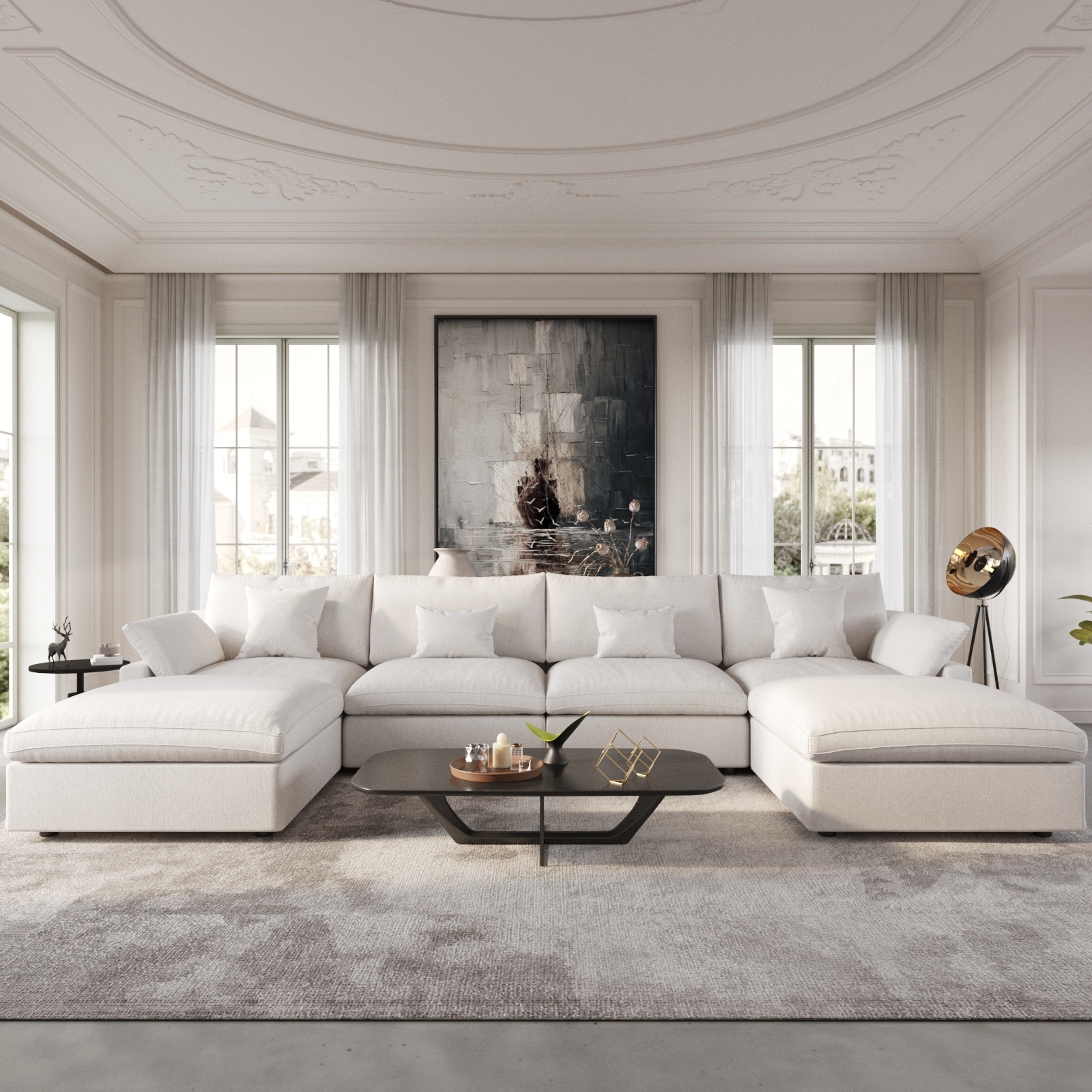 Modular Sectional Sofa Cloud Couch, 155.9" Oversized U Shaped Sofa Couch with Chaise Ottomans