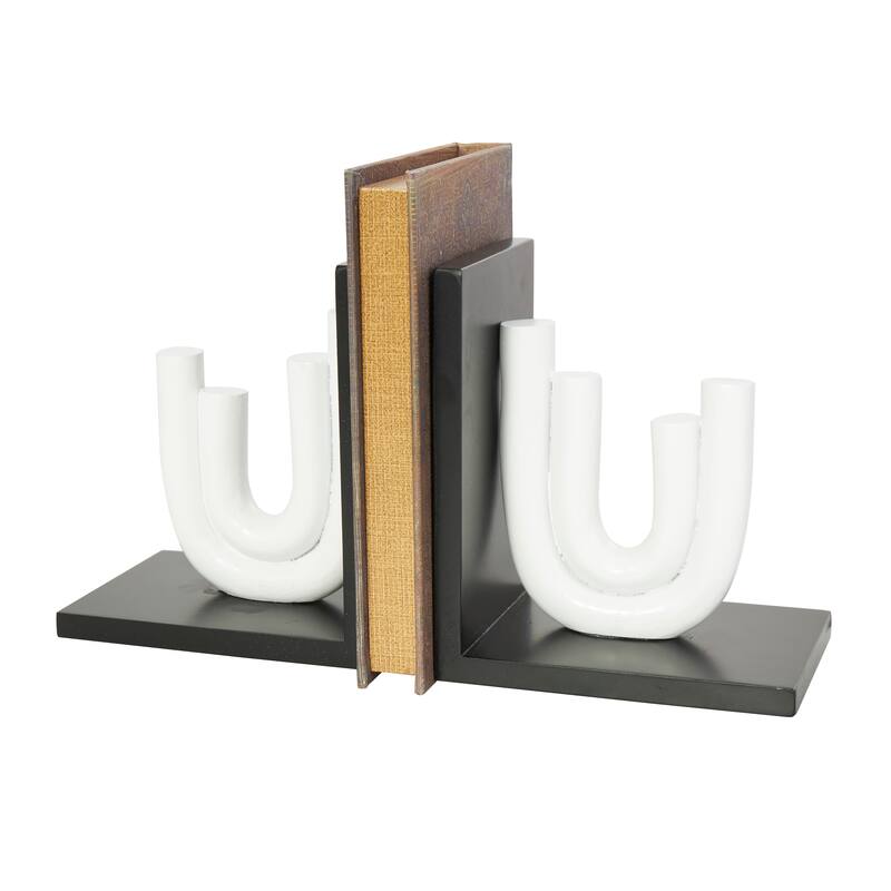 CosmoLiving by Cosmopolitan Black or White Wooden Bookends with White or Black Stands (Set of 2)