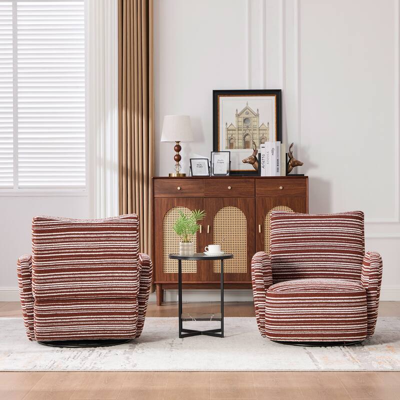 Swivel Striped Accent Chair with Metal Base, Modern Arm Chair for Living Room, Fabric Club Single Sofa Chair