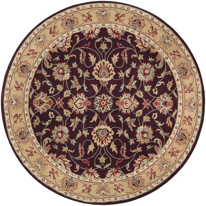 Livabliss Caesar Updated Traditional Border Area Rug. - 8' x 8' Round - Dark Red/Sepia
