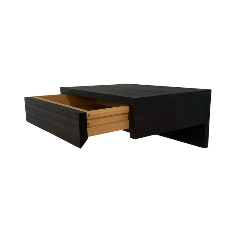 Set of 2 Black Floating Nightstands with Drawers and Shelf